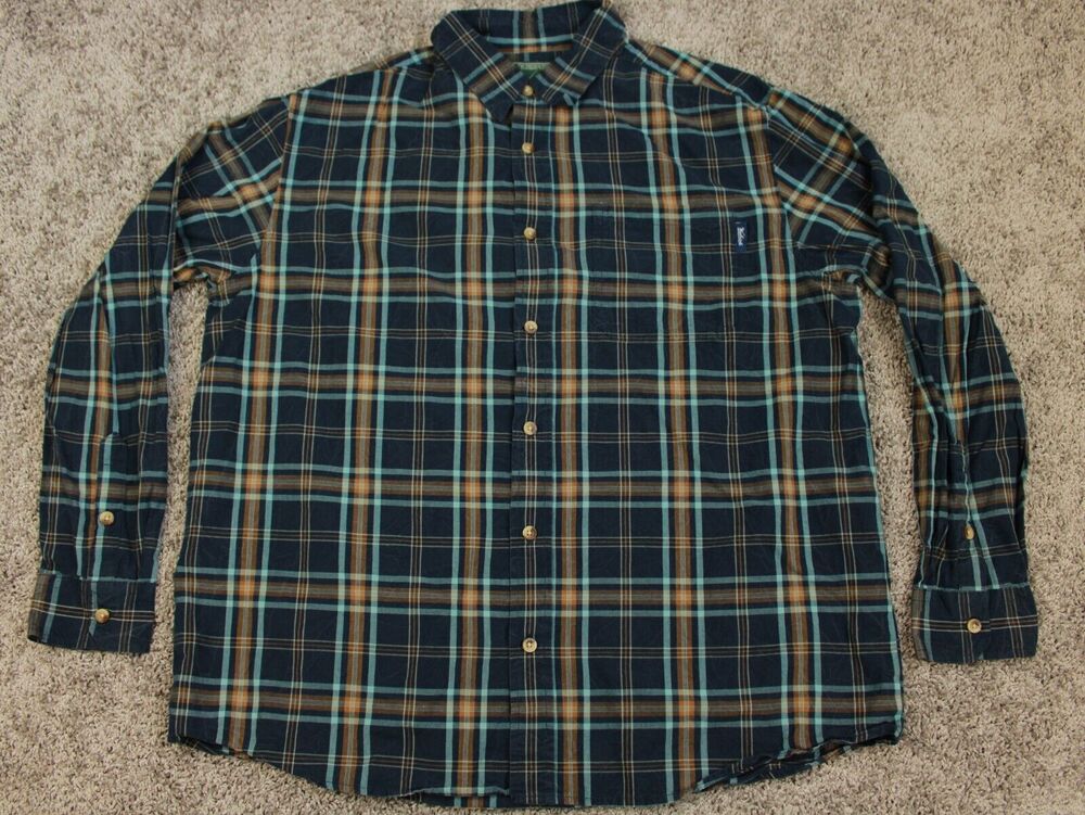 Woolrich Plaid Flannel Shirt Mens XL Navy Brown Teal Cotton Workwear